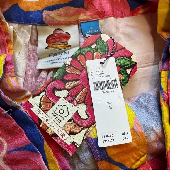 NWT Farm Rio Linen Blend Belted Floral Bermuda Shorts - Size Medium - Picture 7 of 7